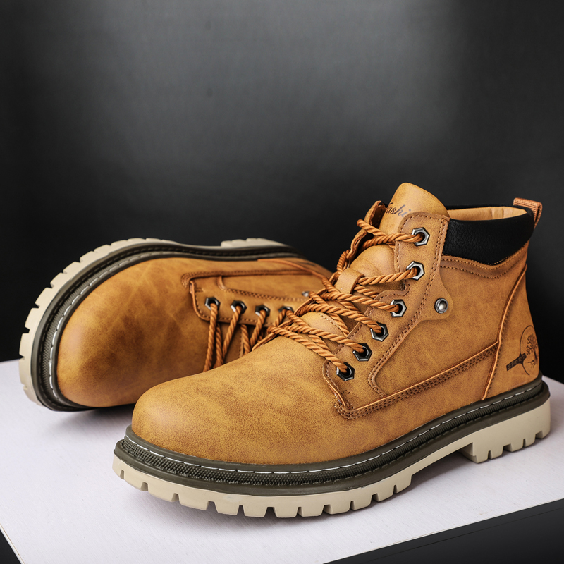 Leather Work Boots - Botas de Motocicleta Estilo Britânico para