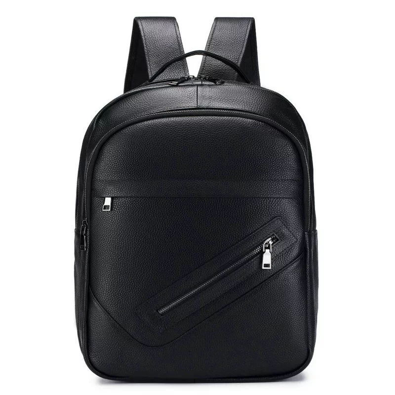 Leather Work Rucksack Mens - Mochila preta de couro genuíno para
