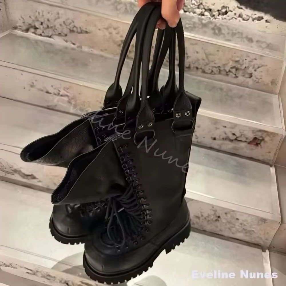 Leather Work Boots - Botas de Motocicleta Retrô Femininas de