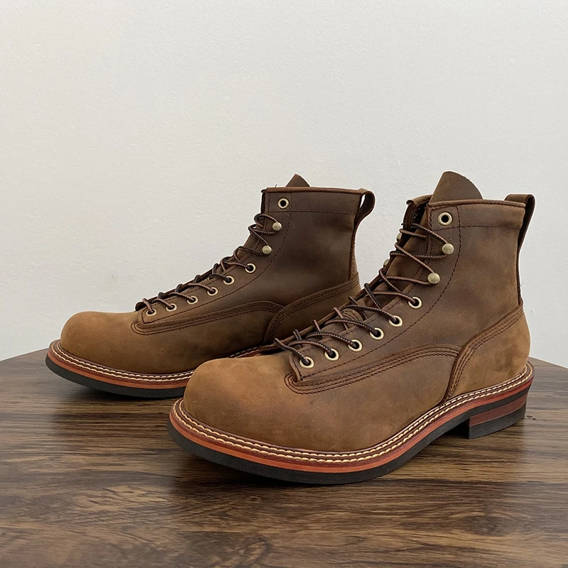 Leather Work Boots - Botas de tornozelo masculinas britânicas vintage