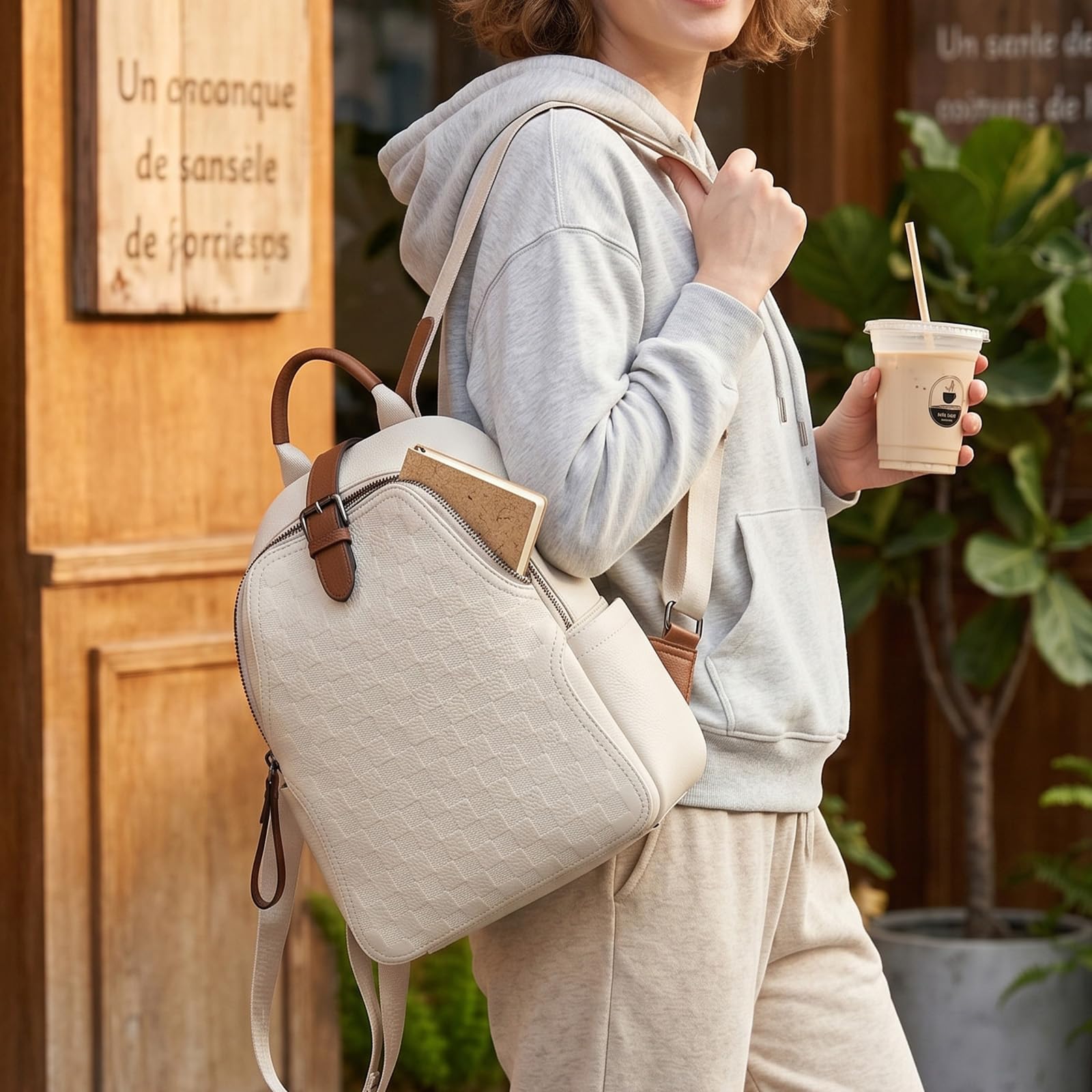 Leather Work Womens Backpack - Mochila feminina de couro PU com