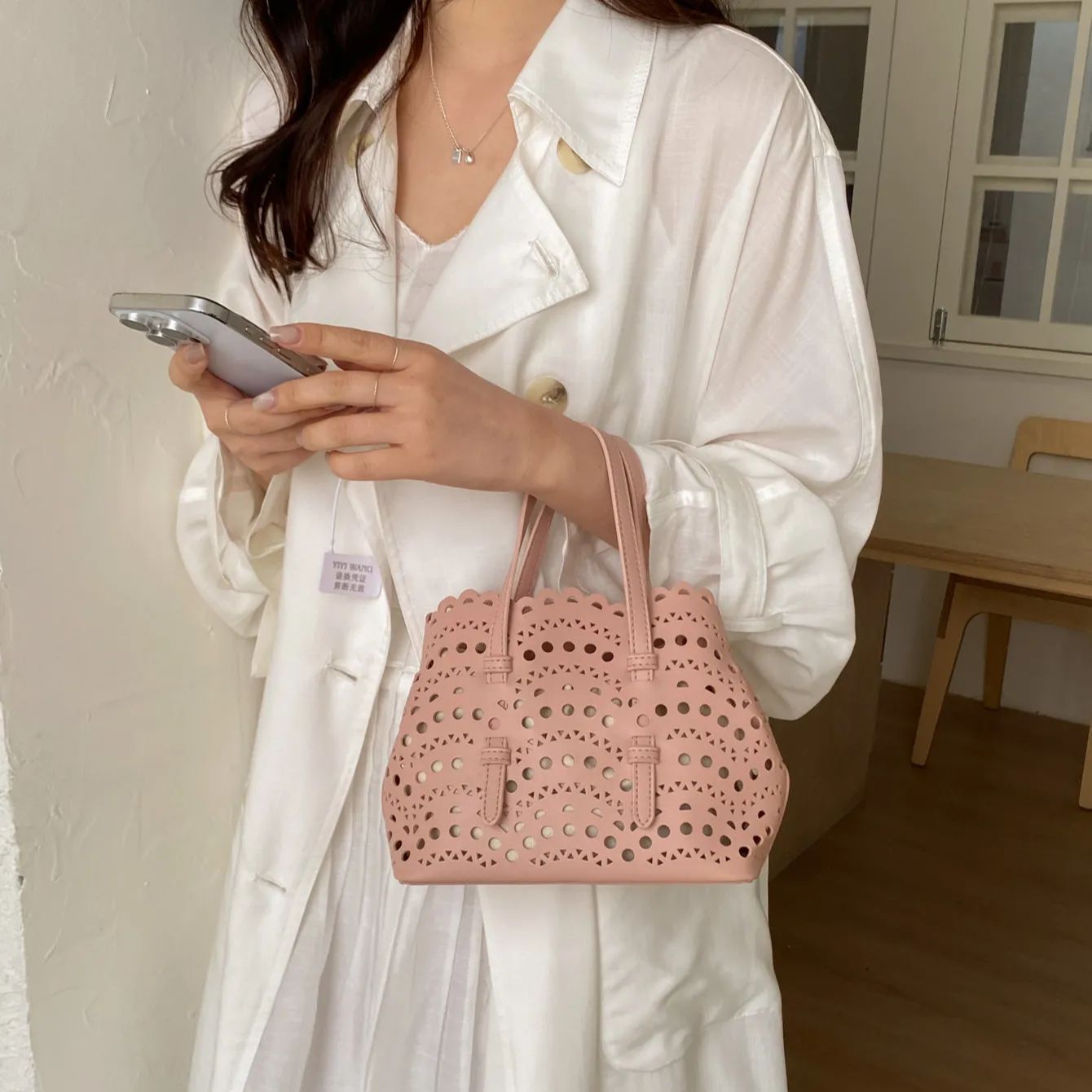 Leather Work Bag Women - Bolsa transversal vermelha com estampa vazada,