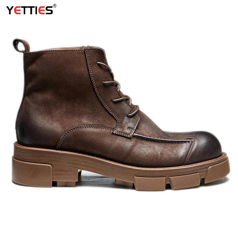 Leather Work Boots - Botas de combate estilo britânico masculino