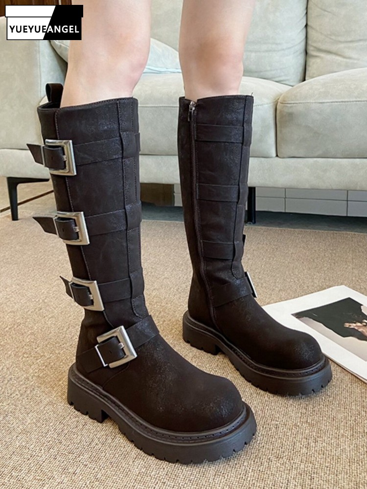 Leather Work Boots - Botas Femininas de Cano Alto com