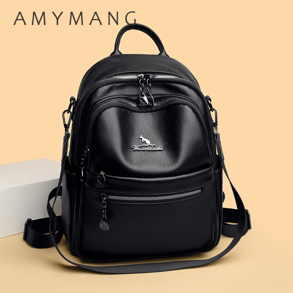 Leather Work Womens Backpack - Mochila com textura de couro granulado,