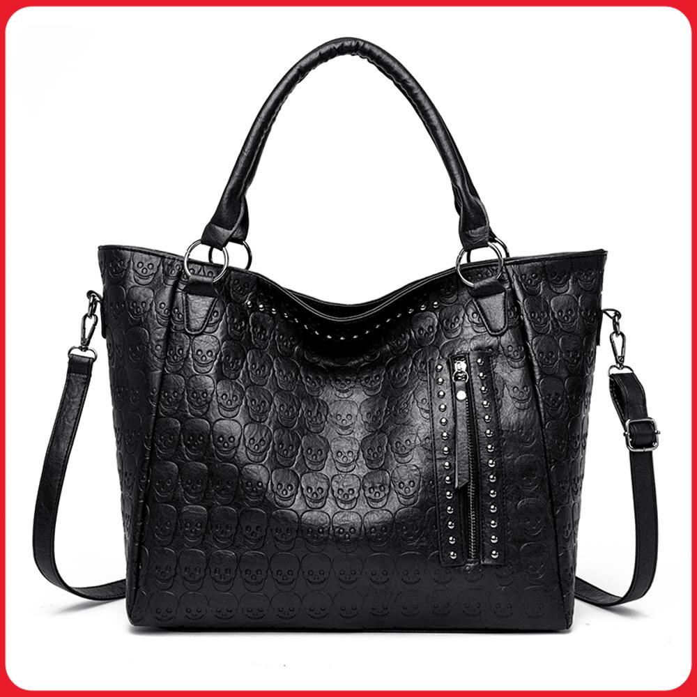 Leather Work Bag Women - Bolsa Transversal Punk com Estampa de