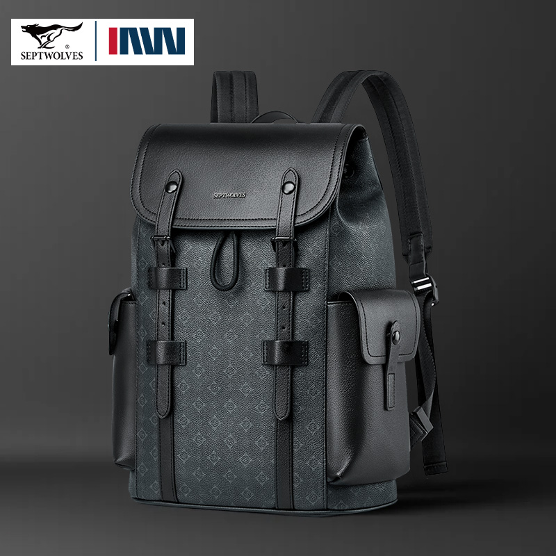 Leather Work Rucksack Mens - Septwolves alta qualidade negócios impresso mochila