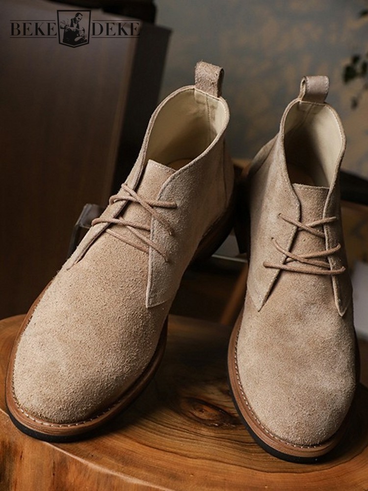 Leather Work Boots - Moda versátil masculino rendas-up cor bloco